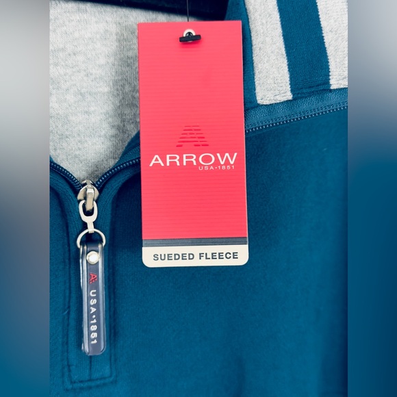 ARROW USE 1851 - Blue High Neck Quarter Zip Sueded Fleece Sweatshirt.  X… - Picture 4 of 8